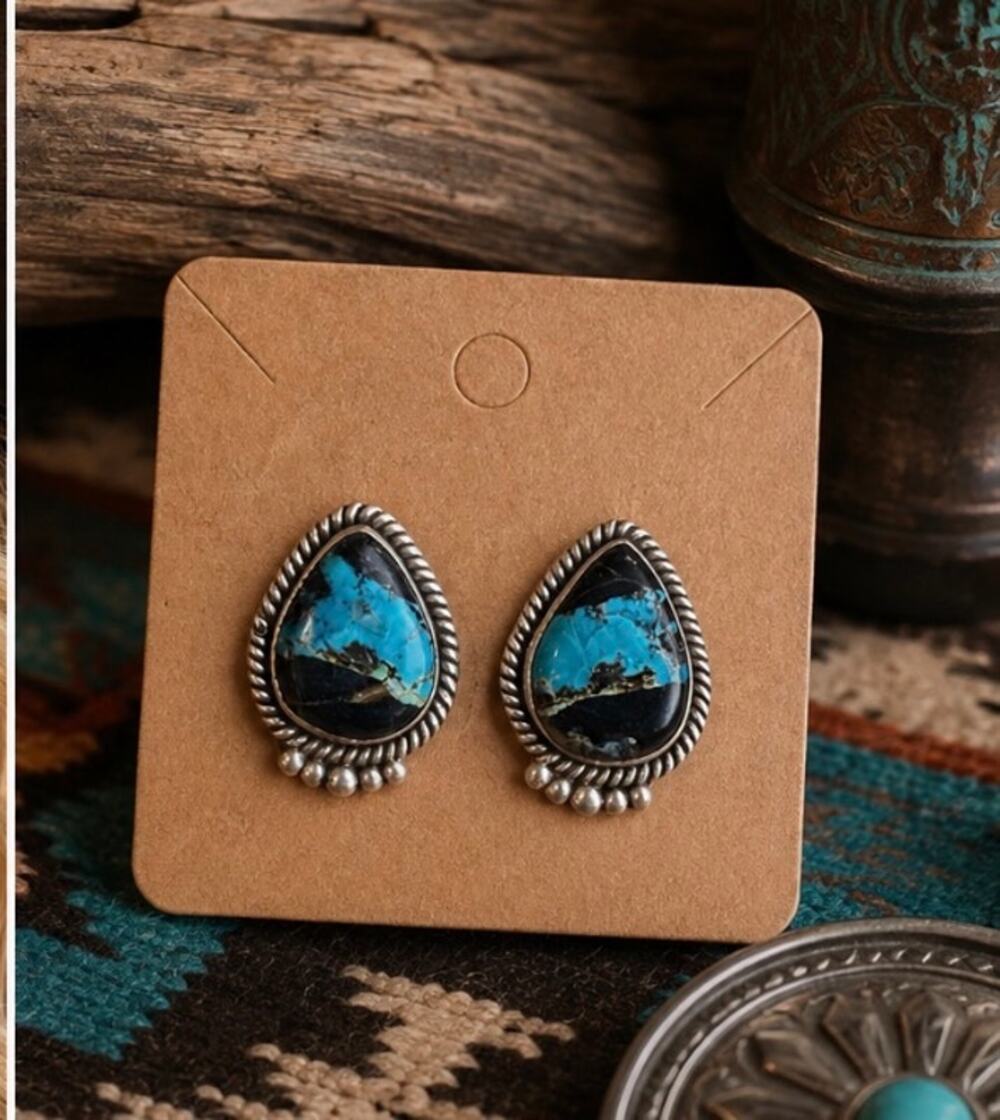 Black Jack Turquoise Sterling Silver Stud Earrings | Southwestern Style